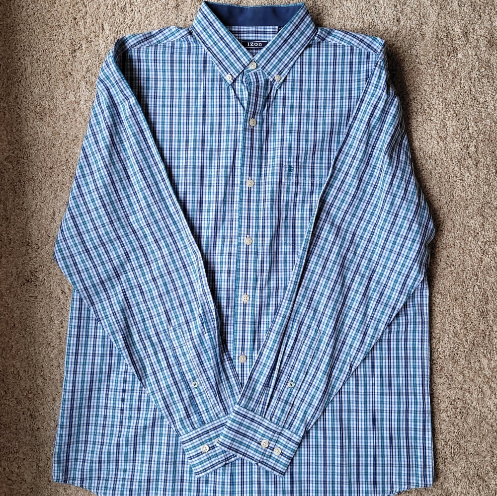 Izod NWOT Teal and navy Button Down